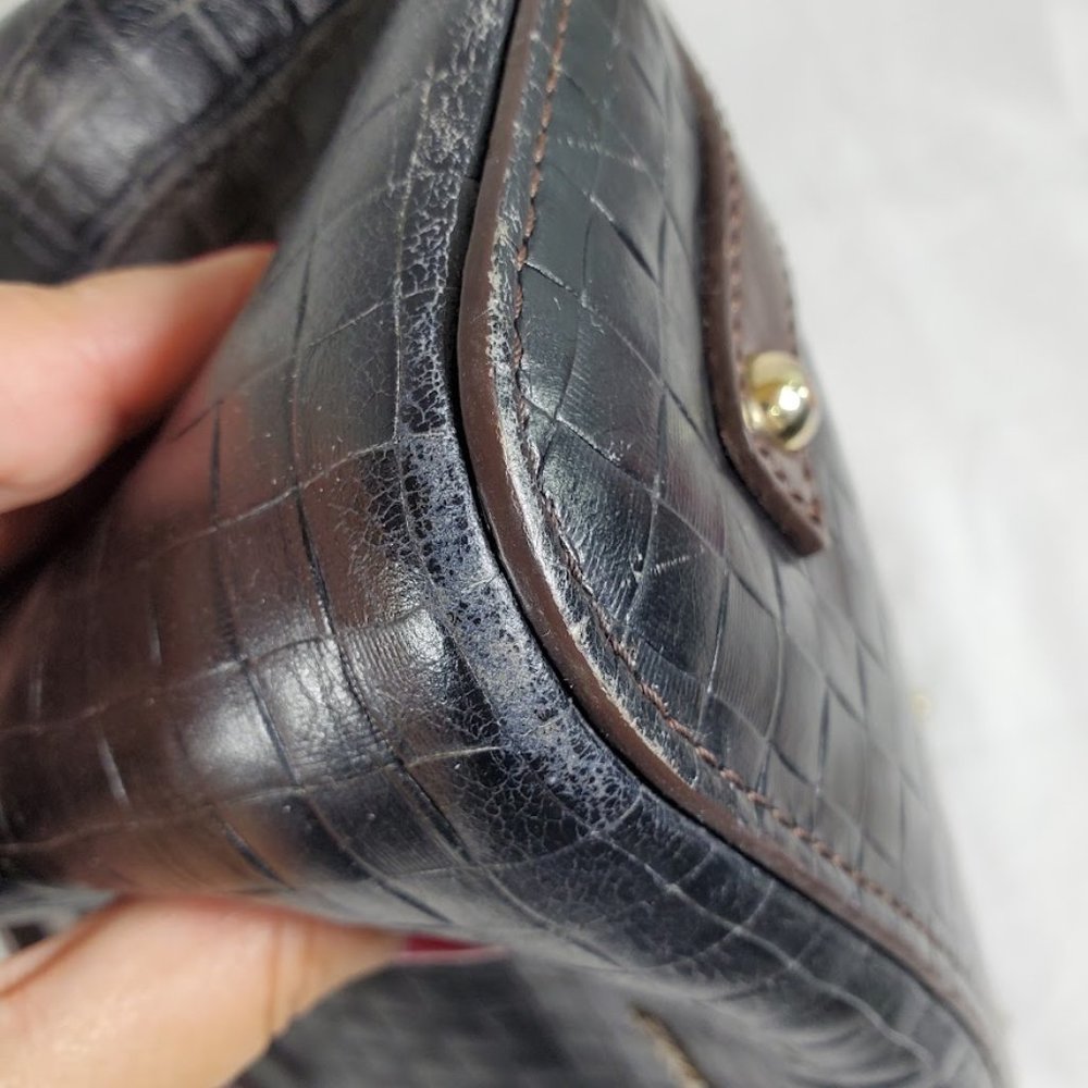 Dooney & Bourke Black Leather Embossed Woven Perry Satchel Bag Purse - Picture 6 of 10